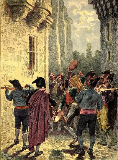 Spaanse Serenade. Gravure in De Volkeren van de Aarde 1890. door Unbekannter Künstler