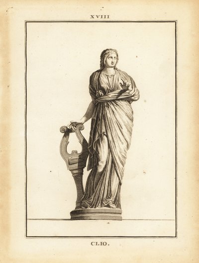 Standbeeld van Clio, Griekse muze van geschiedenis en lier spelen, met lier door Unbekannt