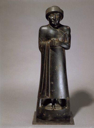 Standbeeld van Gudea, Prins van Lagash, Neo-Sumerisch, uit Telloh, oud Girsu, c.2130 v.Chr. (dioriet) door Unbekannt