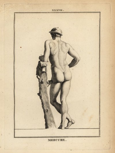 Standbeeld van Mercurius, Romeinse god van handel en communicatie, met gevleugelde hoed petasos en geitenhuid door Unbekannt