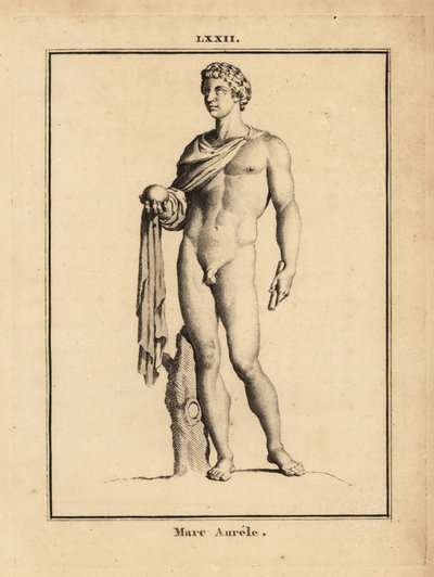 Standbeeld van de Romeinse keizer Marcus Aurelius, naakt met bol en scepter door Unbekannt