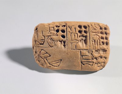 Tablet met pictografische inscriptie, Protoliterate Periode, c.3300 v.Chr. (klei) door Unbekannt