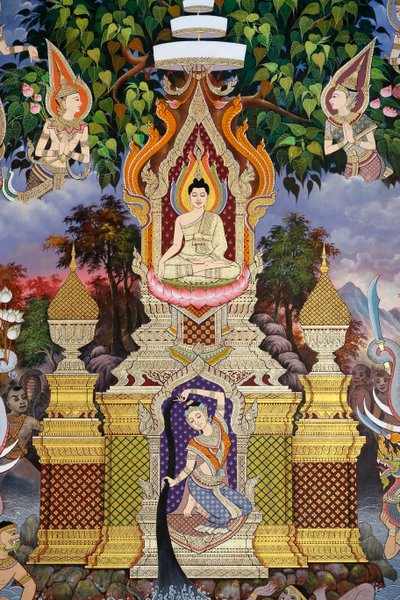 Het Leven van de Boeddha, Muurschildering, Wat Maniratanaram klooster, Phnom Penh, 2022 door Unbekannter Künstler