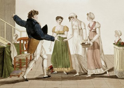 De modeontwerper ten tijde van het 1e keizerrijk in Frankrijk (1804-1815), gravure door Unbekannter Künstler