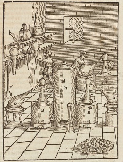 Behandeling voor de scheiding van goud- en zilvererts - Gravure uit Description des minerais et des principales methodes d