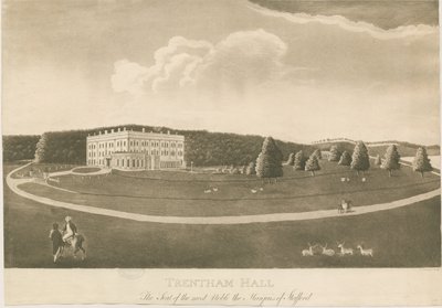 Trentham Hall: aquatint gravure door Unbekannt