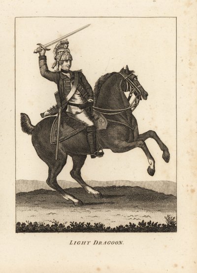 Uniform van lichte dragonders, met zwaard, musket en helm door Unbekannt