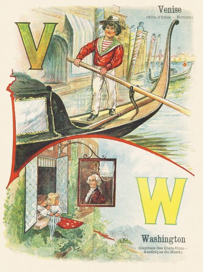 V W : Venetië, Washington - ABC van de twee werelden. Emile Guerin, uitgever, Parijs, circa 1900. door Unbekannt