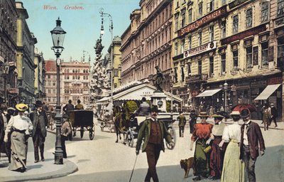Wenen, Graben - beroemde straat in het stadscentrum met wandelende mensen (ansichtkaart) door Unbekannter Künstler