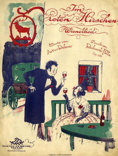 Weense romance - vroeg 19e eeuws paar drinkt rode wijn, brengt een toast uit in de 