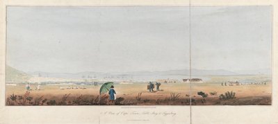 Uitzicht op Kaapstad, Tafelbaai en de Tygerberg-heuvels (Zuid-Afrika). Lithografie door J.W. Burchell door Unbekannter Künstler