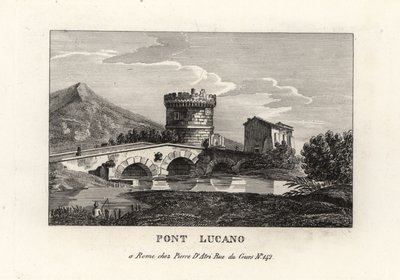 Zicht op de Lucano-brug en het Mausoleum van Plautii, op de weg naar Tivoli door Unbekannt