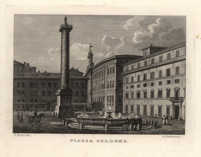 Zicht op de Piazza Colonna met de Zuil van Marcus Aurelius, Rome door Unbekannt