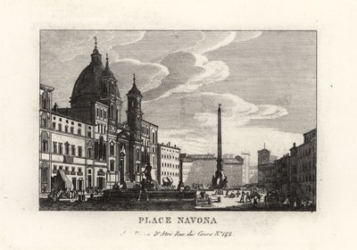 Zicht op de Piazza Navona, met de fontein, Egyptische obelisk en kerk van Sant
