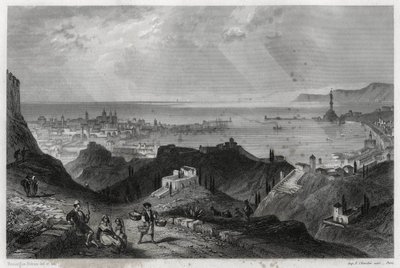 Zicht op de stad en haven van Genua, de schitterende stad, de marmeren stad, Genua-la-Superb, in het boek over de Middellandse Zee door Louis Enault (1824-1900), een Franse journalist en reiziger. door Unbekannt