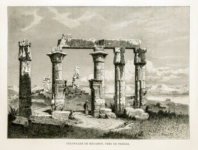 Uitzicht op de ruïnes van de Medamot-tempel nabij Thebe, Egypte Illustratie uit de Atlas van Egypte door Unknown