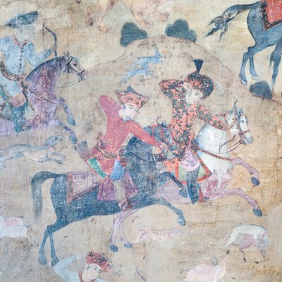 Muurschilderingen bij de Qeysarieh-poort, Naqsh-e Jahan Imam-plein, Esfahan, Iran door Unbekannter Künstler