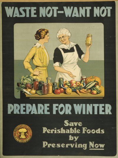 Verspil niet, wil niet - bereid je voor op de winter, Canada Food Board, c.1915 door Bartolome Esteban and studio Murillo