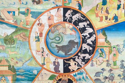 Wiel van het leven (detail), muurschildering in Wat Umong, Chiang Mai, Thailand door Unbekannter Künstler