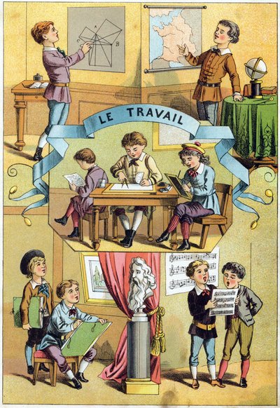 Werk in de klas. Gravure in 