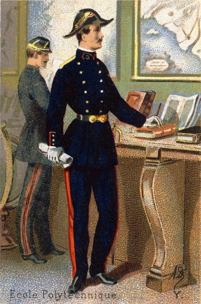 Y: Polytechnische school. Gravure in "Militair Alfabet". Initialen van de illustrator: A. D. Onbekende uitgever. Chromolithografieën eind 19e eeuw. Dim: 10,5x7cm door Unbekannt