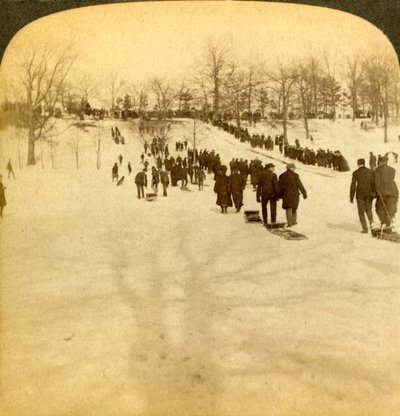 Canadese wintersporten - rodelen, 1905 door Underwood and Underwood