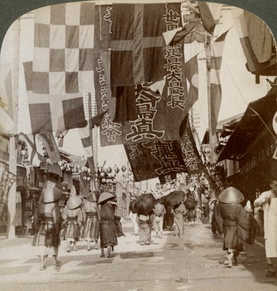 Dotombori, of Theaterstraat, Osaka, Japan, 1904 door Underwood and Underwood