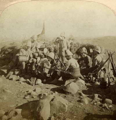 Gordon Highland signaalgevers op Signal Hill, Euslin, Zuid-Afrika, Boerenoorlog, 1899-1902 door Underwood and Underwood