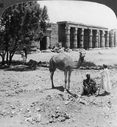 Kijkend naar het noorden naar de tempel van Sethos I, Thebe, Egypte, 1905 door Underwood and Underwood