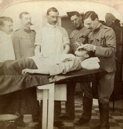 Soldaat die viel aan het front, Wynberg Hospital, Kaapstad, Zuid-Afrika, Boerenoorlog, 1899-1902 door Underwood and Underwood