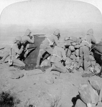 Troepen verdedigen New Zealand Hill, Slingersfontein, Zuid-Afrika, 25 januari 1900 door Underwood and Underwood