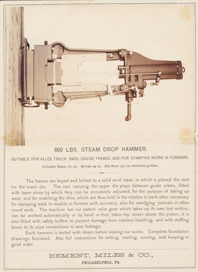 [Steam Drop Hammer, Bement, Miles and Company, Philadelphia]. door Unidentified