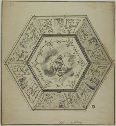 Plafondontwerp met de heilige Antonius van Padua omringd door episodes uit zijn leven en symbolen van het martelaarschap van de apostelen door Unknown