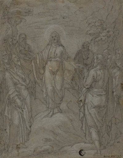 Christus en de Apostelen (recto); Schets van een Geboortetafereel (verso) door Unknown