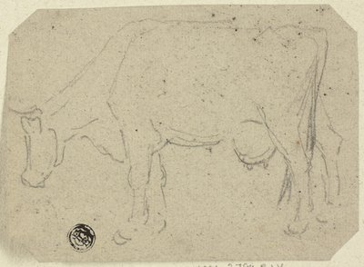 Koe die graast (recto); Hoofd van een dier (verso) door Unknown