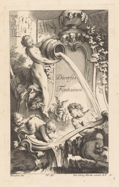 Fontein met vrouw, meerman en kinderen door Unknown
