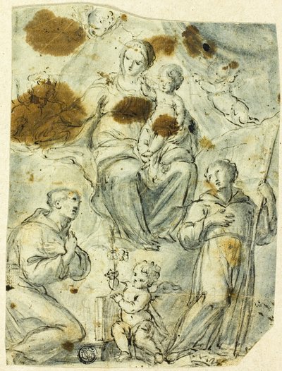 Madonna met kind, met de heiligen Antonius van Padua en Willem van Aquitanië door Unknown