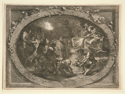 Satanische scène met Voltaire door Unknown