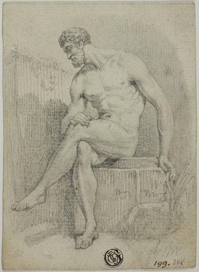 Zittende Mannelijke Naakt (van standbeeld) door Unknown