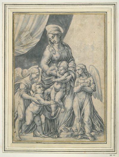 De Maagd en het Kind met de Jonge St. Johannes de Doper en Twee Engelen door Unknown