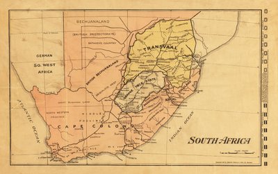 Kaart van Zuid-Afrika tijdens de Tweede Boerenoorlog, 1899 (kleurgravure) door Unknown artist