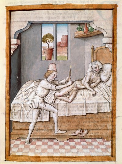 Een dokter behandelt een patiënt door Unknown artist