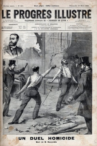 Een moorddadig duel - Op 1 maart 1895, een duel met de speer tussen twee leden van het Comité van Frans Afrika, die voorheen goede kameraden waren, Alfred Le Chatelier en Hippolyte Percher, alias Harry Alis door Unknown artist