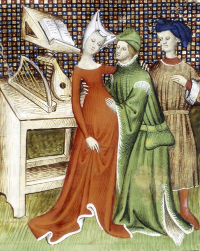 Een man houdt een vrouw (zwanger?) in zijn armen en rust met zijn hand op haar ronde buik door Unknown artist