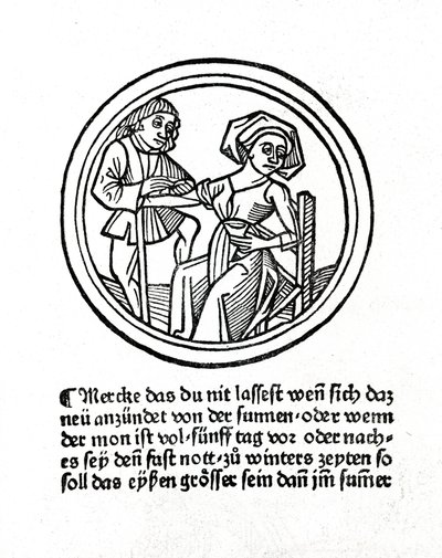 Het bloeden van een vrouw. Houtsnede in ""Buch de Surgery"" door Hyeronimus Braunschweig. Straatsburg 1497 door Unknown artist