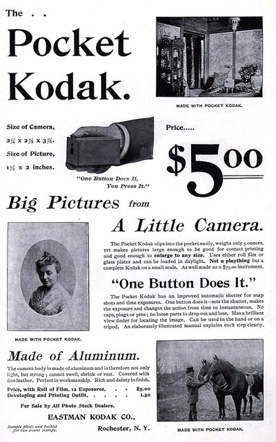 Reclame voor de Kodak zakcamera. (Pocket Kodak) 1895. Privécollectie. door Unknown artist