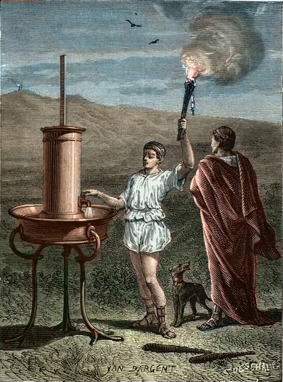 Aeneas Tacticus of de Tacticus uitvindt gefaseerd signaleringssysteem 336 v.Chr. - Aeneas de Tacticus uitvindt de kunst van phrasiques signalen in 336 v.Chr. door Unknown artist