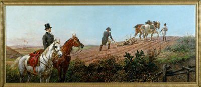 Allegorie die Napoleon uitbeeldt die ploegt onder toezicht van zijn zwarte dienaar in St. Helena, olieverf op doek door Olivier Pichat (1825 - 1912) door Unknown artist
