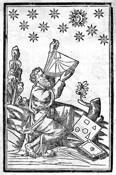 Een astroloog meet de hoogte met zijn sextant tijdens een zonsverduistering. door Unknown artist