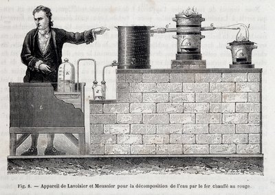Apparaat van Antoine Laurent de Lavoisier en Meusnier voor de ontleding van water door roodgloeiend ijzer - in 